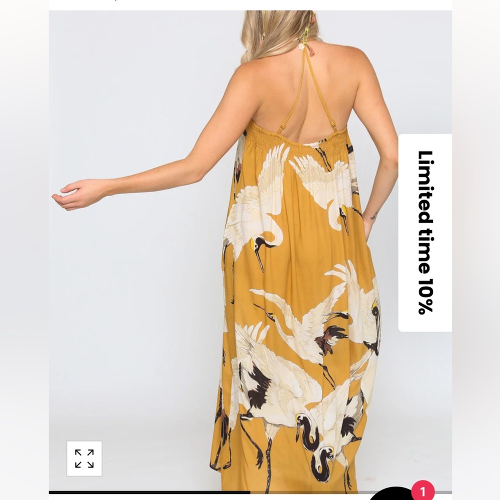 NWT ARATTA Mustard Cranes of Heaven Maxi Dress - Picture 4 of 16